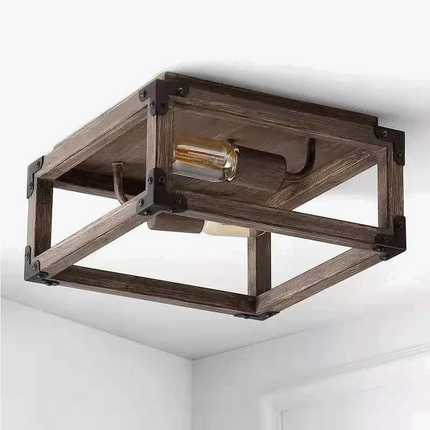 Plafonnier carré en bois massif style industriel américain rural — LZ4X9QJ