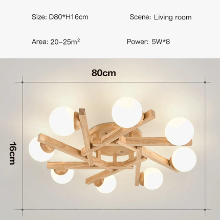 Plafonnier nordique en bois et verre laiteux pour intérieur — LZ4X9T