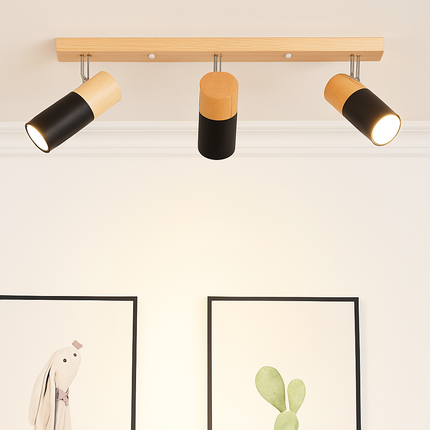 Plafonnier nordique en bois avec spot rotatif et réglable — LZ4X9T