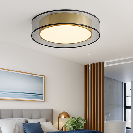 Plafonnier cuivre moderne double abat-jour en maille LED pour salon et chambre — LZ4X9P2