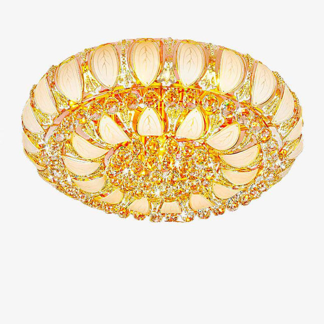 Plafonnier rond en verre et cristal doré — LZ4X9T2