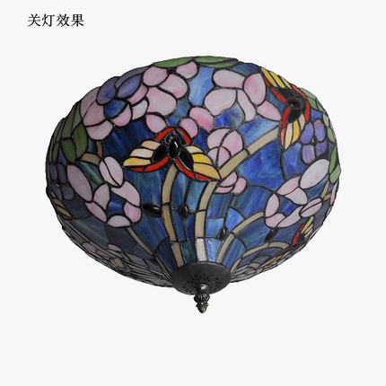 Plafonnier artisanal en verre avec fleurs et papillons style campagne rétro — LZ4X9T1