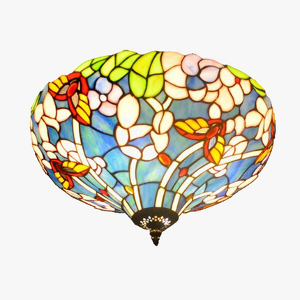 Plafonnier artisanal en verre avec fleurs et papillons style campagne rétro — LZ4X9T1