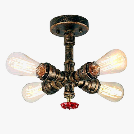 Plafonnier industriel rétro à 4 lumières en tuyaux décoratifs — LZ4X9J