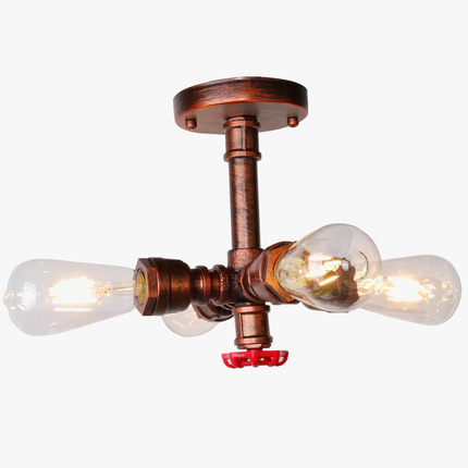 Plafonnier industriel rétro à 4 lumières en tuyaux décoratifs — LZ4X9J