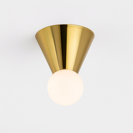 Plafonnier LED cône chromé et boule en verre
