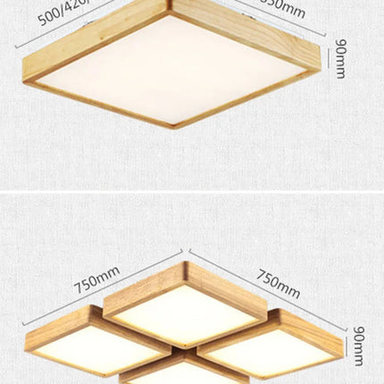 plafonnier led carré en bois grain de bois style nordique