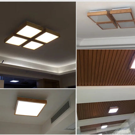 plafonnier led carré en bois grain de bois style nordique