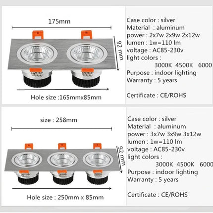 Plafonnier LED carré encastré très brillant avec spot COB — LZ4X9T2
