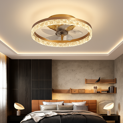 Plafonnier LED cristal avec ventilateur 6 vitesses et télécommande style nordique — LZ4X9M