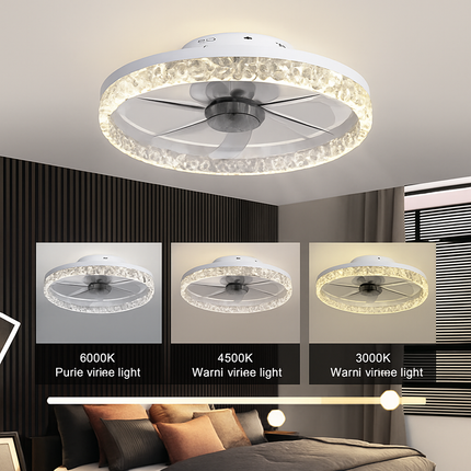 Plafonnier LED cristal avec ventilateur 6 vitesses et télécommande style nordique — LZ4X9M