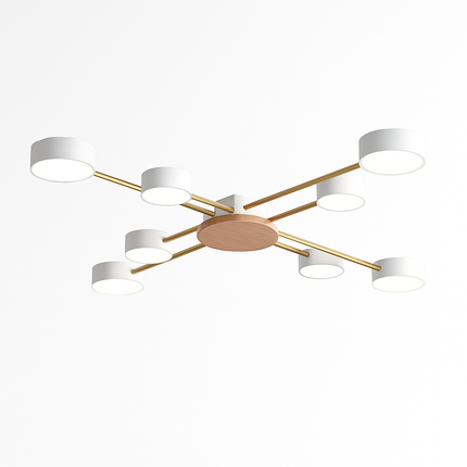 Plafonnier LED design en métal et bois avec plusieurs lampes rondes Aibiou