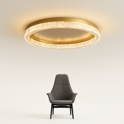 Plafonnier LED design moderne rond et carré en cristal doré — LZ4X9P2