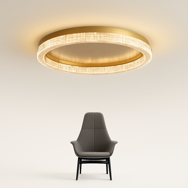 Plafonnier LED design moderne rond et carré en cristal doré — LZ4X9P2