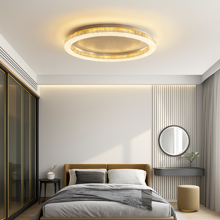 Plafonnier LED design moderne rond et carré en cristal doré — LZ4X9P2