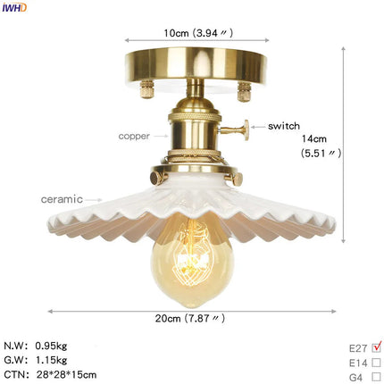 Plafonnier LED en céramique style nordique avec finition cuivre — LZ4X9T2