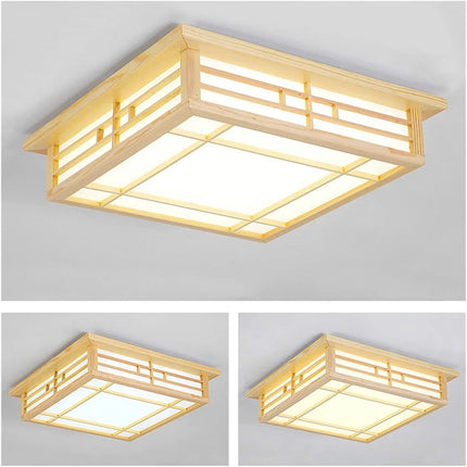 Plafonnier LED encastré en bois style japonais avec télécommande — LZ4X9P2