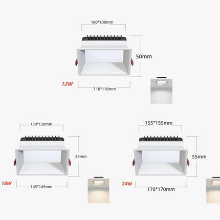 Plafonnier LED carré encastré à intensité variable — LZ4P9XQ