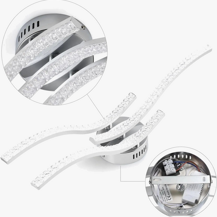 Plafonnier LED incurvé métal avec trois ampoules et diffuseurs acryliques — LZ4X9P