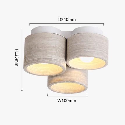 Plafonnier LED moderne 3 têtes effet pierre et grain de bois Wabi Sabi — LZ4X9P