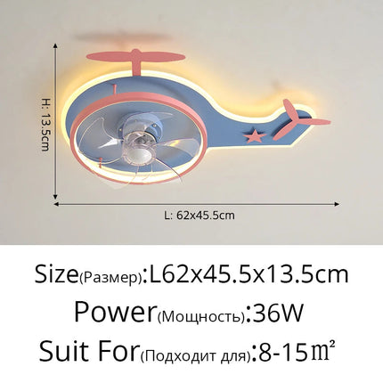 Plafonnier LED ventilateur avion pour enfant avec télécommande réglable — LZ4X9T