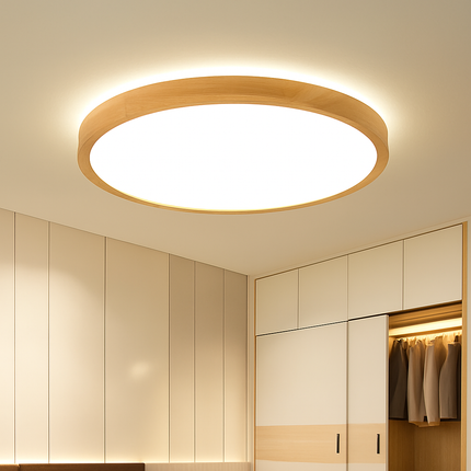 Plafonnier LED dimmable bois forme ronde et carrée avec télécommande — LZ4P9X