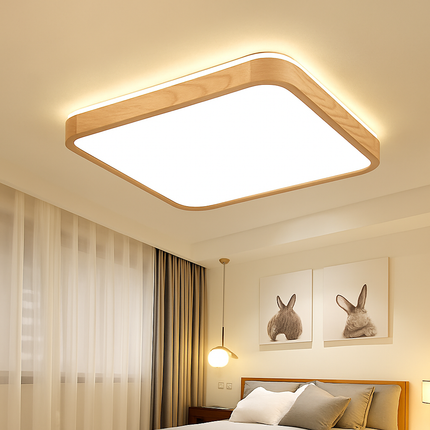 Plafonnier LED dimmable bois forme ronde et carrée avec télécommande — LZ4P9X