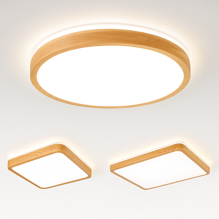 Plafonnier LED dimmable bois forme ronde et carrée avec télécommande — LZ4P9X