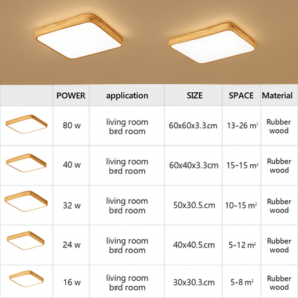 Plafonnier LED dimmable bois forme ronde et carrée avec télécommande — LZ4P9X