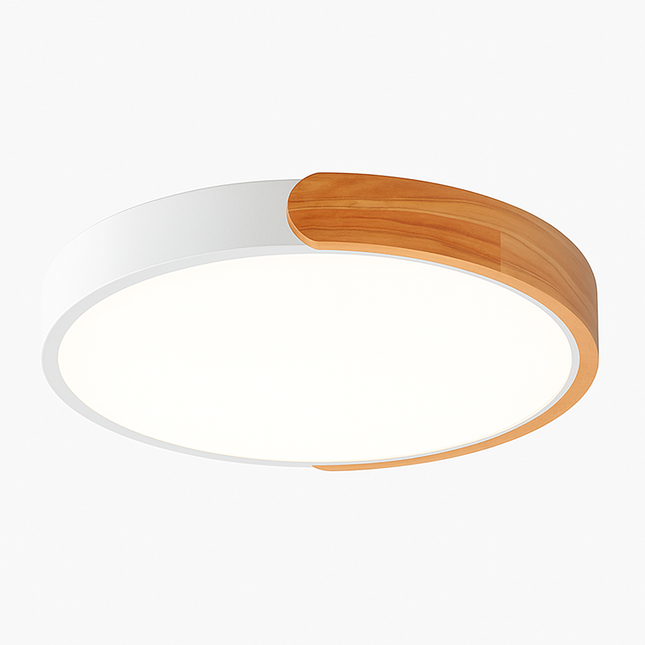 Plafonnier LED rond en métal et bois arrondi Macaron