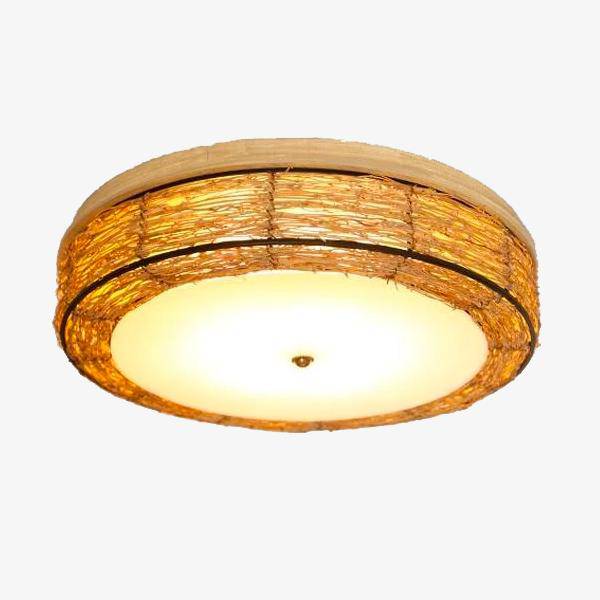 Plafonnier LED rond en osier Rattan