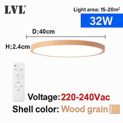 Plafonnier LED télécommandé doré effet grain de bois dimmable 24W-32W — LZ4X9T