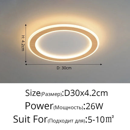 Plafonnier LED ultra-mince en bois massif style nordique moderne — LZ4XJ9