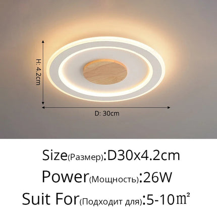 Plafonnier LED ultra-mince en bois massif style nordique moderne — LZ4XJ9