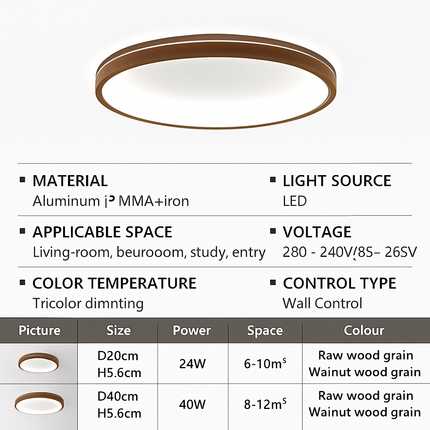 Plafonnier LED ultra-mince décor grain de bois moderne — LZ4X9M