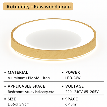 Plafonnier LED ultra-mince décor grain de bois moderne — LZ4X9M
