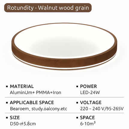 Plafonnier LED ultra-mince décor grain de bois moderne — LZ4X9M