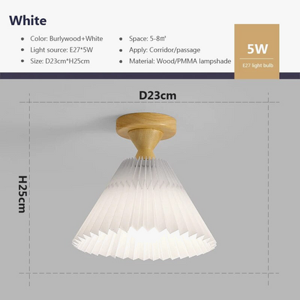 Plafonnier LED moderne en bois avec abat-jour tissu plissé — LZ4X9Q2