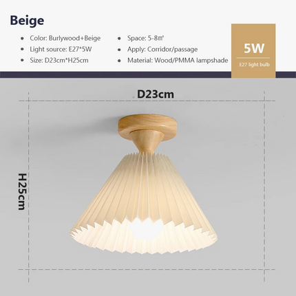 Plafonnier LED moderne en bois avec abat-jour tissu plissé — LZ4X9Q2
