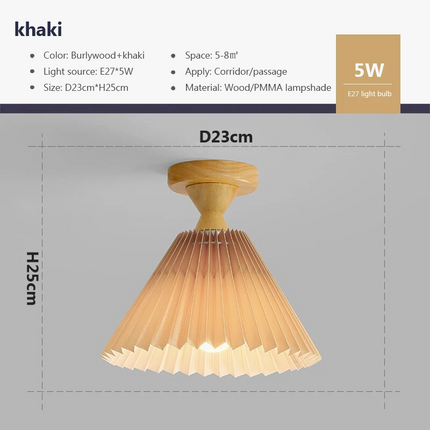 Plafonnier LED moderne en bois avec abat-jour tissu plissé — LZ4X9Q2