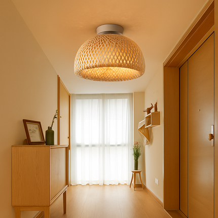 Plafonnier rond en bambou naturel au design moderne Solferino — LZ4X9T2