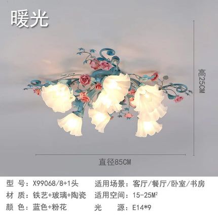 Plafonnier rétro en céramique décor fleurs et plantes lumineuses — LZ4X9Q7N