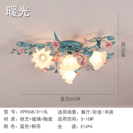 Plafonnier rétro en céramique décor fleurs et plantes lumineuses — LZ4X9Q7N