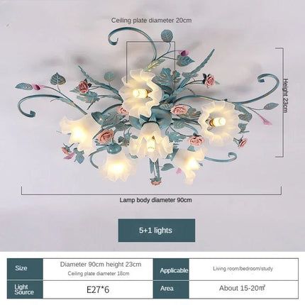 Plafonnier floral romantique style pastoral aux motifs herbes — LZ4P9X2