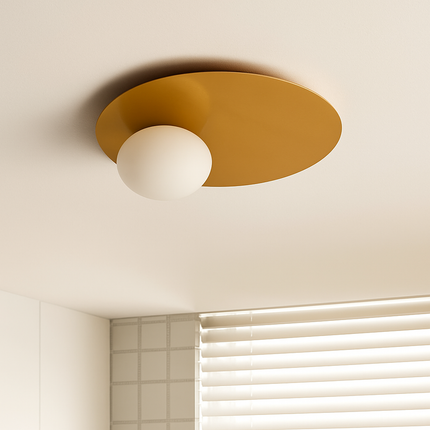 Plafonnier rond moderne en métal avec ampoule verre blanc — LZ4X9Q2