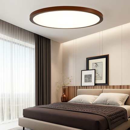 Plafonnier rond ultra fin en noyer pour éclairage moderne — LZ4X7Q