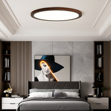 Plafonnier rond ultra fin en noyer pour éclairage moderne — LZ4X7Q