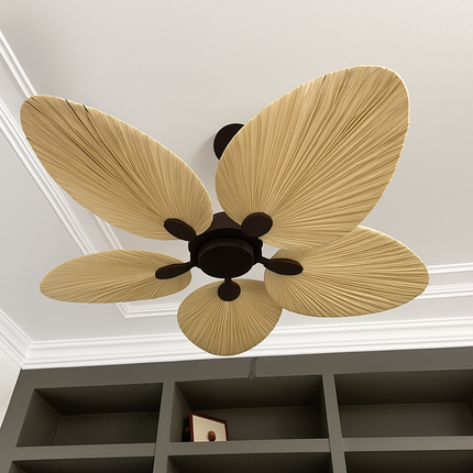 Plafonnier ventilateur avec pales en palmier naturel et télécommande — LZ4X9P