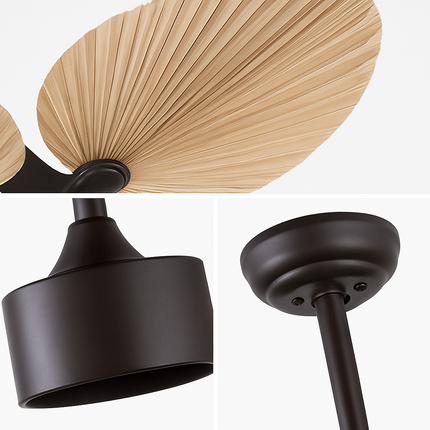 Plafonnier ventilateur avec pales en palmier naturel et télécommande — LZ4X9P