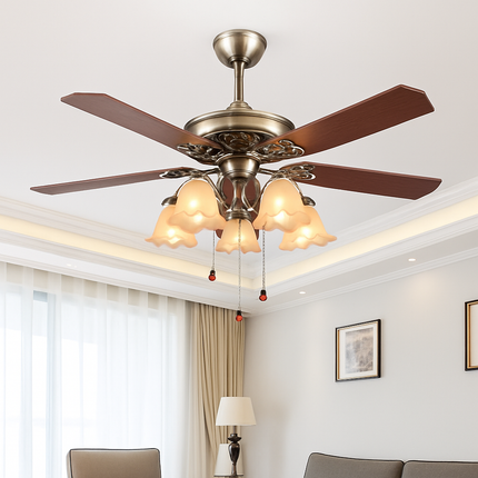 Plafonnier ventilateur en bois rétro avec lumière et télécommande — LZ4P9XJ